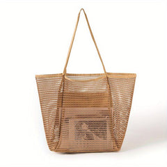Mesh Beach Handbag Large Capacity Shoulder Bag Shopping Bag Swimming Tote Bag