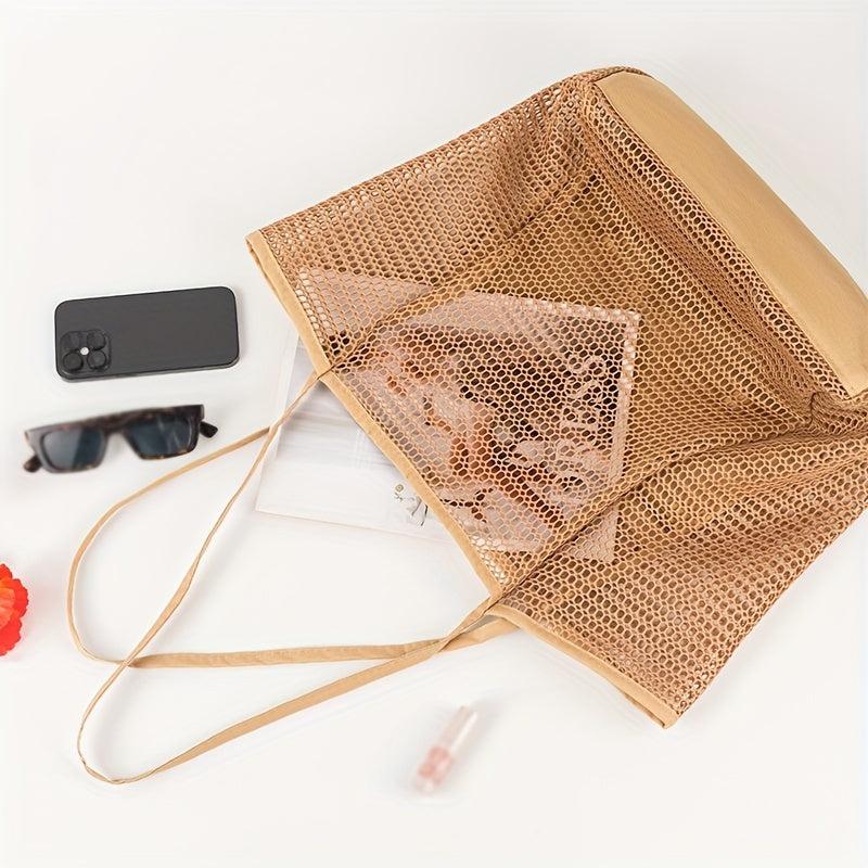 Mesh Beach Handbag Large Capacity Shoulder Bag Shopping Bag Swimming Tote Bag
