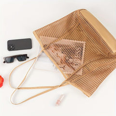 Mesh Beach Handbag Large Capacity Shoulder Bag Shopping Bag Swimming Tote Bag