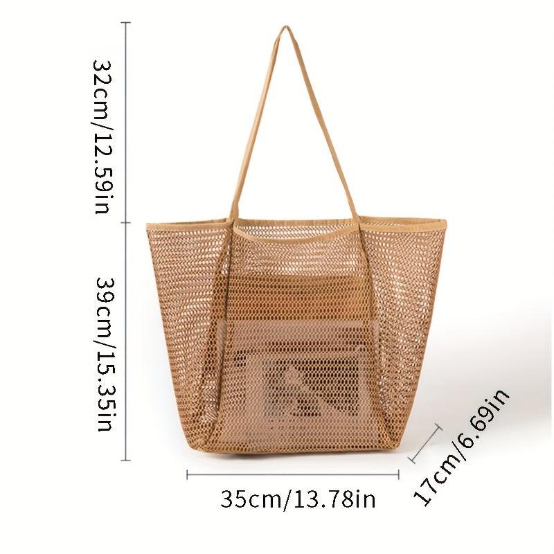 Mesh Beach Handbag Large Capacity Shoulder Bag Shopping Bag Swimming Tote Bag