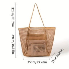 Mesh Beach Handbag Large Capacity Shoulder Bag Shopping Bag Swimming Tote Bag