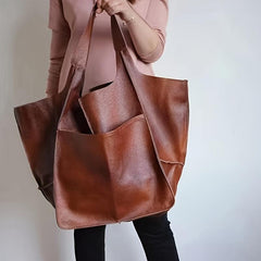 Large Capacity Soft Leather Tote Shoulder Bag for Travel
