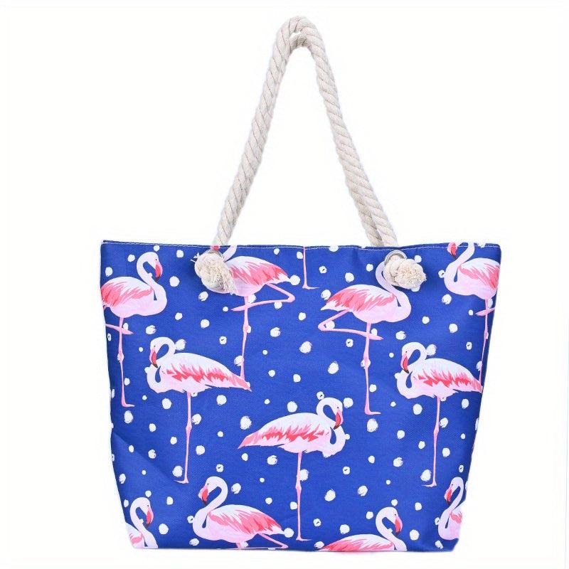 Flamingo Print Tote Bag Large Capacity Casual Canvas Shoulder Shopping Bag