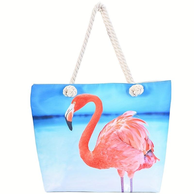 Flamingo Print Tote Bag Large Capacity Casual Canvas Shoulder Shopping Bag