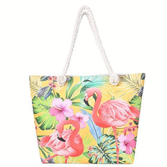 Flamingo Print Tote Bag Large Capacity Casual Canvas Shoulder Shopping Bag