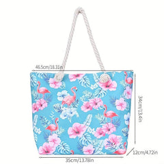 Flamingo Print Tote Bag Large Capacity Casual Canvas Shoulder Shopping Bag
