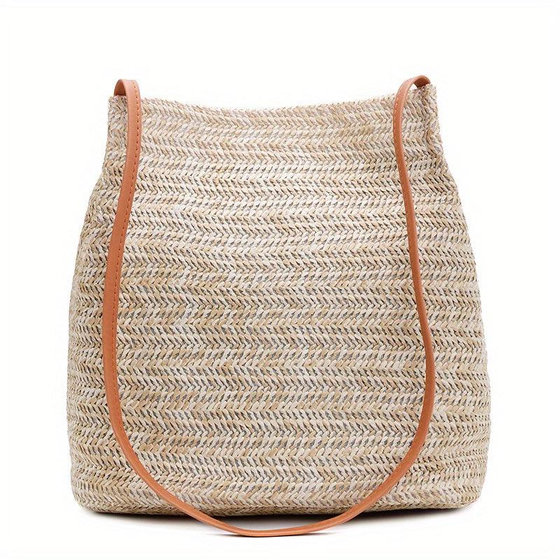 Straw Beach Bag Woven Shoulder Bucket Large Tote Handbag