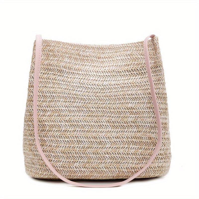 Straw Beach Bag Woven Shoulder Bucket Large Tote Handbag