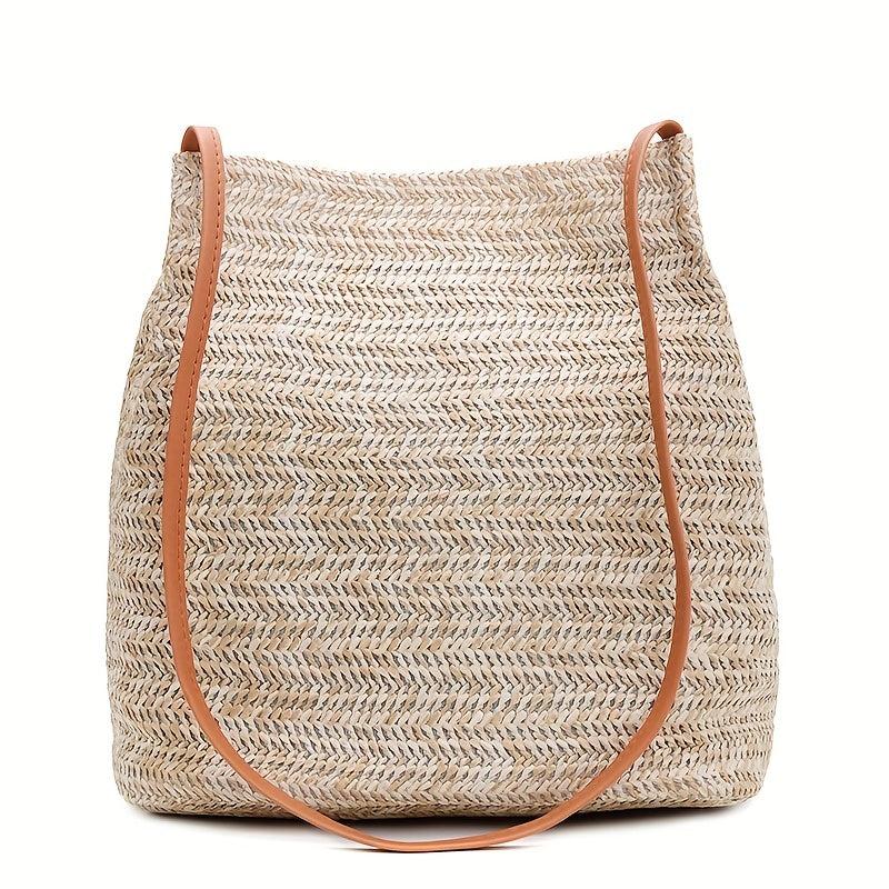 Straw Beach Bag Woven Shoulder Bucket Large Tote Handbag