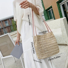 Straw Beach Bag Woven Shoulder Bucket Large Tote Handbag