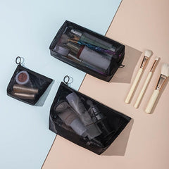 Mesh Makeup Wash Bags - 3pc Portable Visual Breathable Clutch Bags