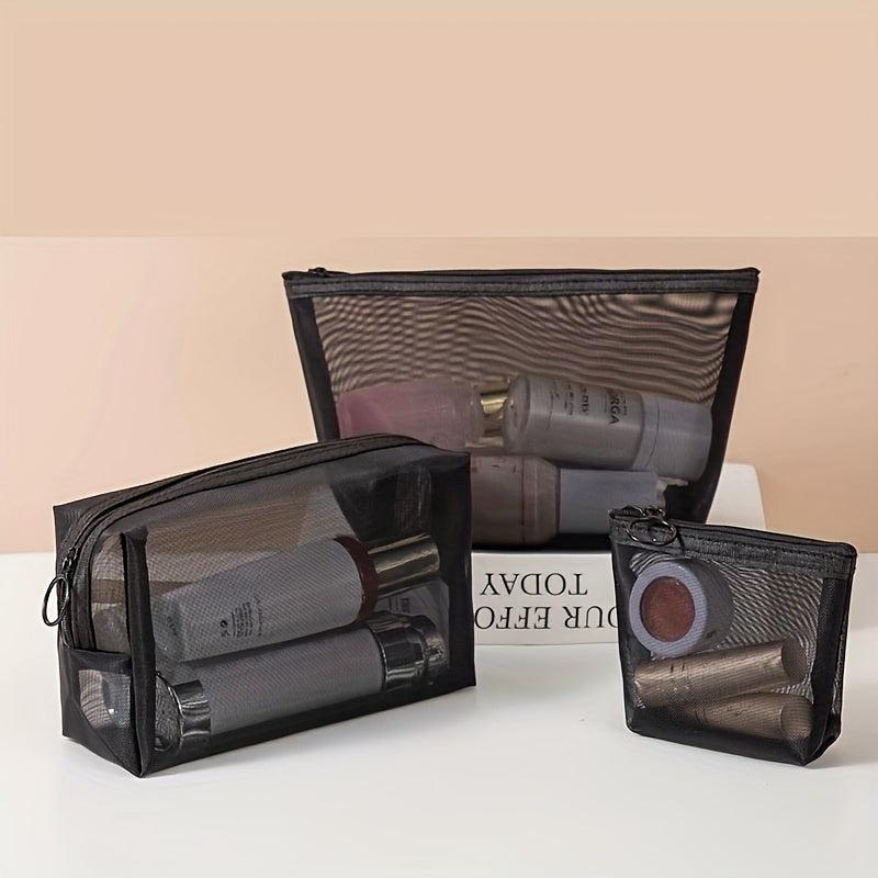 Mesh Makeup Wash Bags - 3pc Portable Visual Breathable Clutch Bags