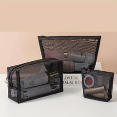 Mesh Makeup Wash Bags - 3pc Portable Visual Breathable Clutch Bags