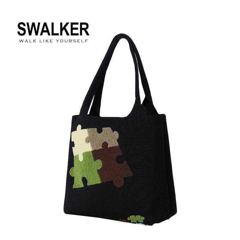 Casual Puzzle Tote Bag Towel Embroidery Handbag for Travel Gym Work Shopping