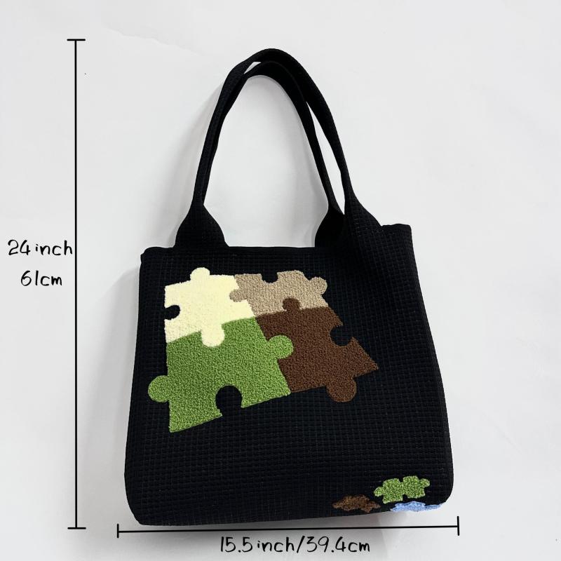 Casual Puzzle Tote Bag Towel Embroidery Handbag for Travel Gym Work Shopping