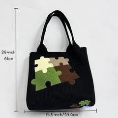 Casual Puzzle Tote Bag Towel Embroidery Handbag for Travel Gym Work Shopping