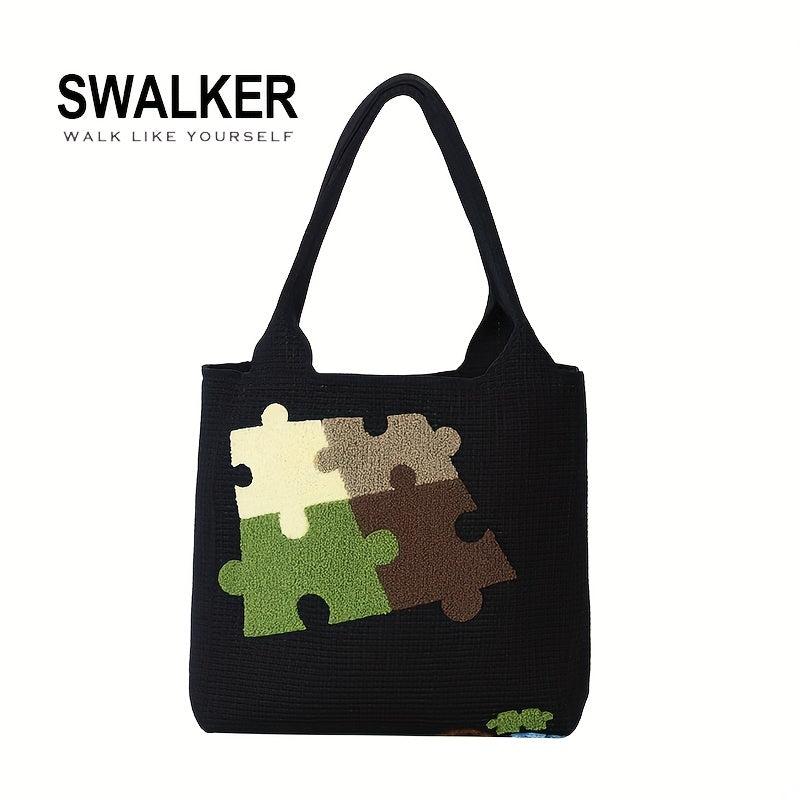 Casual Puzzle Tote Bag Towel Embroidery Handbag for Travel Gym Work Shopping