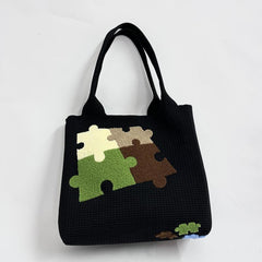 Casual Puzzle Tote Bag Towel Embroidery Handbag for Travel Gym Work Shopping