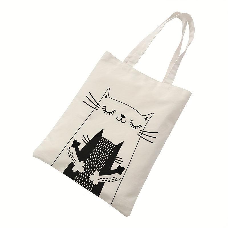 Cat Printed Canvas Handbag One Shoulder Men's Beach Bag Shopping Bag