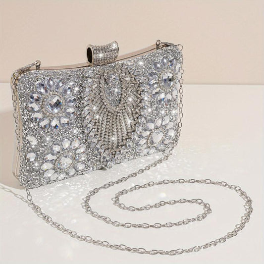 Silver Rhinestone Party Wallet Evening Handbag