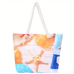 Ocean Print Large Capacity Tote Bag Casual Canvas Lightweight Shoulder Bag