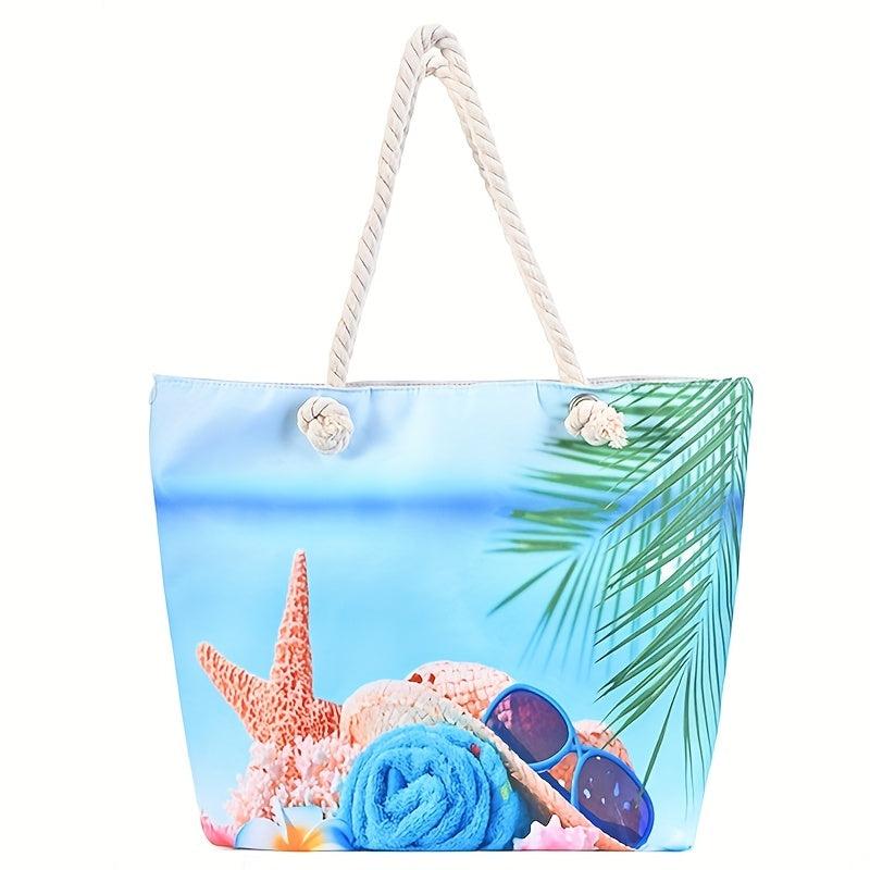 Ocean Print Large Capacity Tote Bag Casual Canvas Lightweight Shoulder Bag