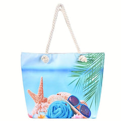 Ocean Print Large Capacity Tote Bag Casual Canvas Lightweight Shoulder Bag