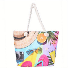 Ocean Print Large Capacity Tote Bag Casual Canvas Lightweight Shoulder Bag