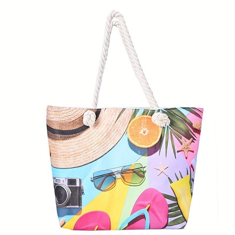 Ocean Print Large Capacity Tote Bag Casual Canvas Lightweight Shoulder Bag