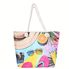 Ocean Print Large Capacity Tote Bag Casual Canvas Lightweight Shoulder Bag