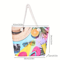 Ocean Print Large Capacity Tote Bag Casual Canvas Lightweight Shoulder Bag