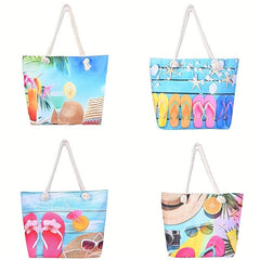 Ocean Print Large Capacity Tote Bag Casual Canvas Lightweight Shoulder Bag