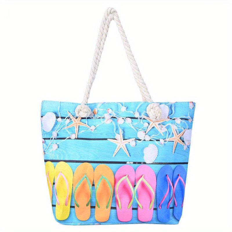 Ocean Print Large Capacity Tote Bag Casual Canvas Lightweight Shoulder Bag