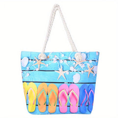 Ocean Print Large Capacity Tote Bag Casual Canvas Lightweight Shoulder Bag