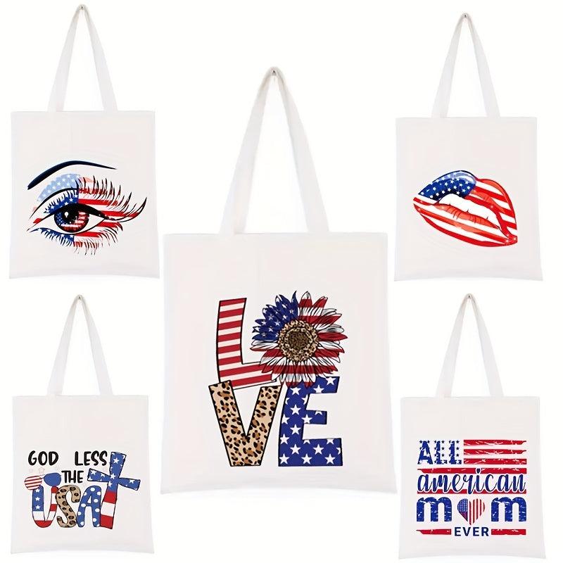 Independence Men's Canvas Tote Bag American Flag Print Shoulder Bag