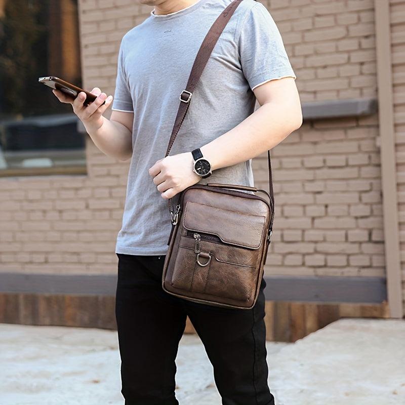 Men's Leather Crossbody Bag Vertical Chest Bag Large Capacity