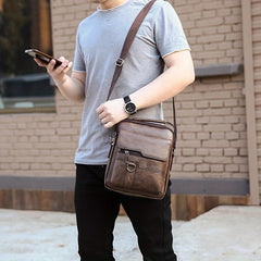 Men's Leather Crossbody Bag Vertical Chest Bag Large Capacity