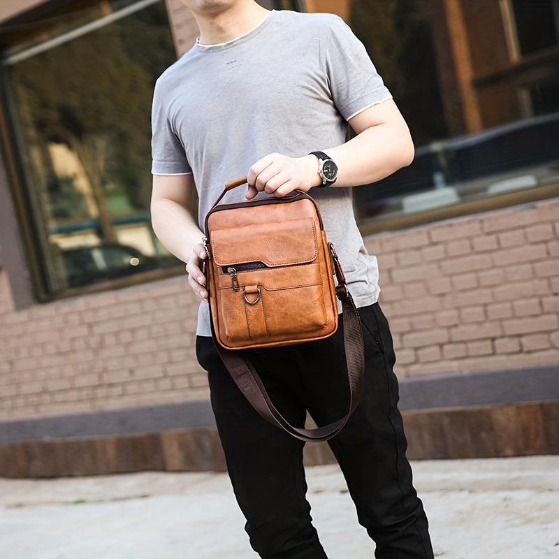 Men's Leather Crossbody Bag Vertical Chest Bag Large Capacity