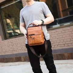 Men's Leather Crossbody Bag Vertical Chest Bag Large Capacity