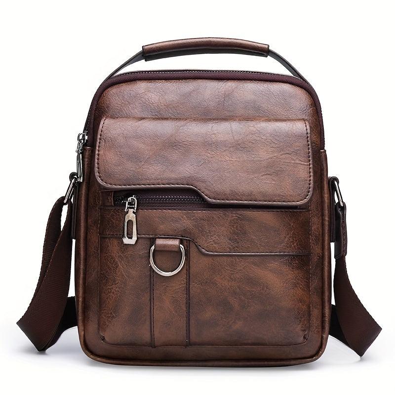 Men's Leather Crossbody Bag Vertical Chest Bag Large Capacity