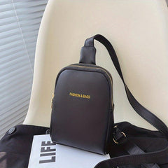 Solid Zipper Chest Bag Versatile PU Leather Crossbody Bag