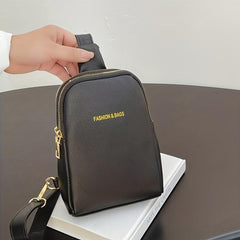 Solid Zipper Chest Bag Versatile PU Leather Crossbody Bag