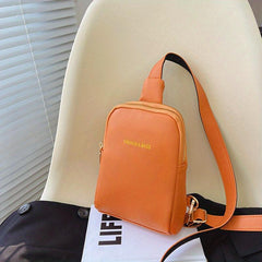 Solid Zipper Chest Bag Versatile PU Leather Crossbody Bag