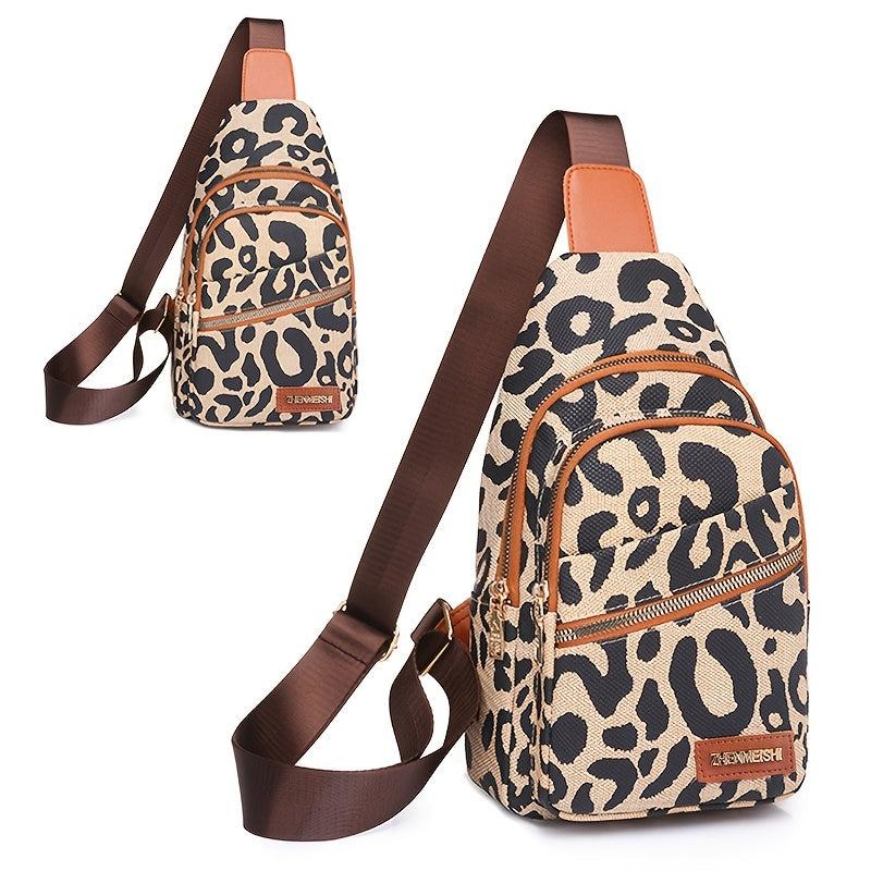 Vintage Leopard Pattern Sling Bag Classic Zipper Crossbody Bag