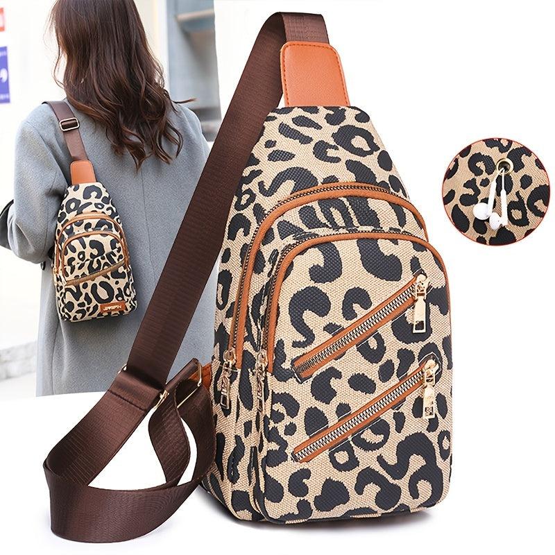 Vintage Leopard Pattern Sling Bag Classic Zipper Crossbody Bag