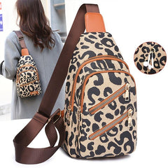 Vintage Leopard Pattern Sling Bag Classic Zipper Crossbody Bag