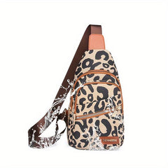 Vintage Leopard Pattern Sling Bag Classic Zipper Crossbody Bag