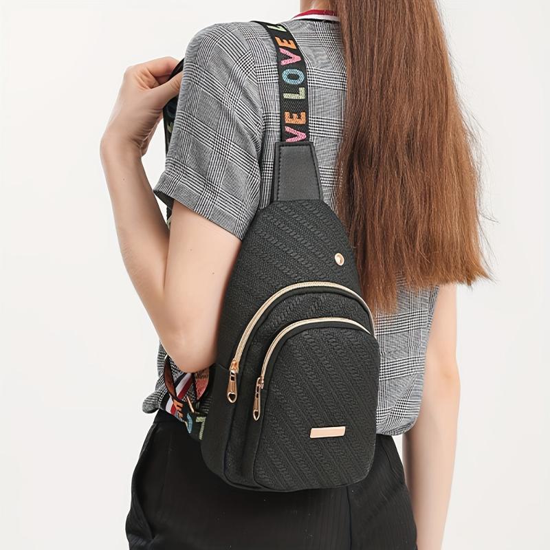 Wide Strap Casual Chest Bag PU Leather Outdoor Sling Bag