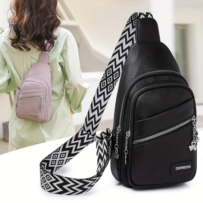Candy Chest Bag w/ Guitar Strap Sling Backpack PU Leather Crossbody Bag