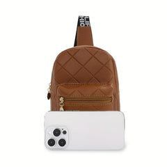 Argyle Embossed Durable Chest Bag PU Leather Fanny Pack